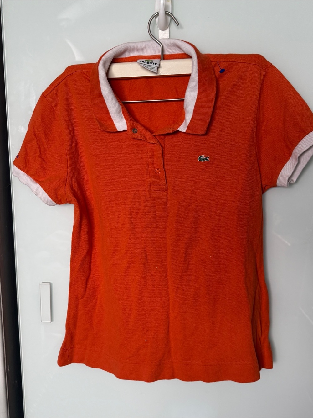 Lacoste Orange Polo with White Collar & Cuff